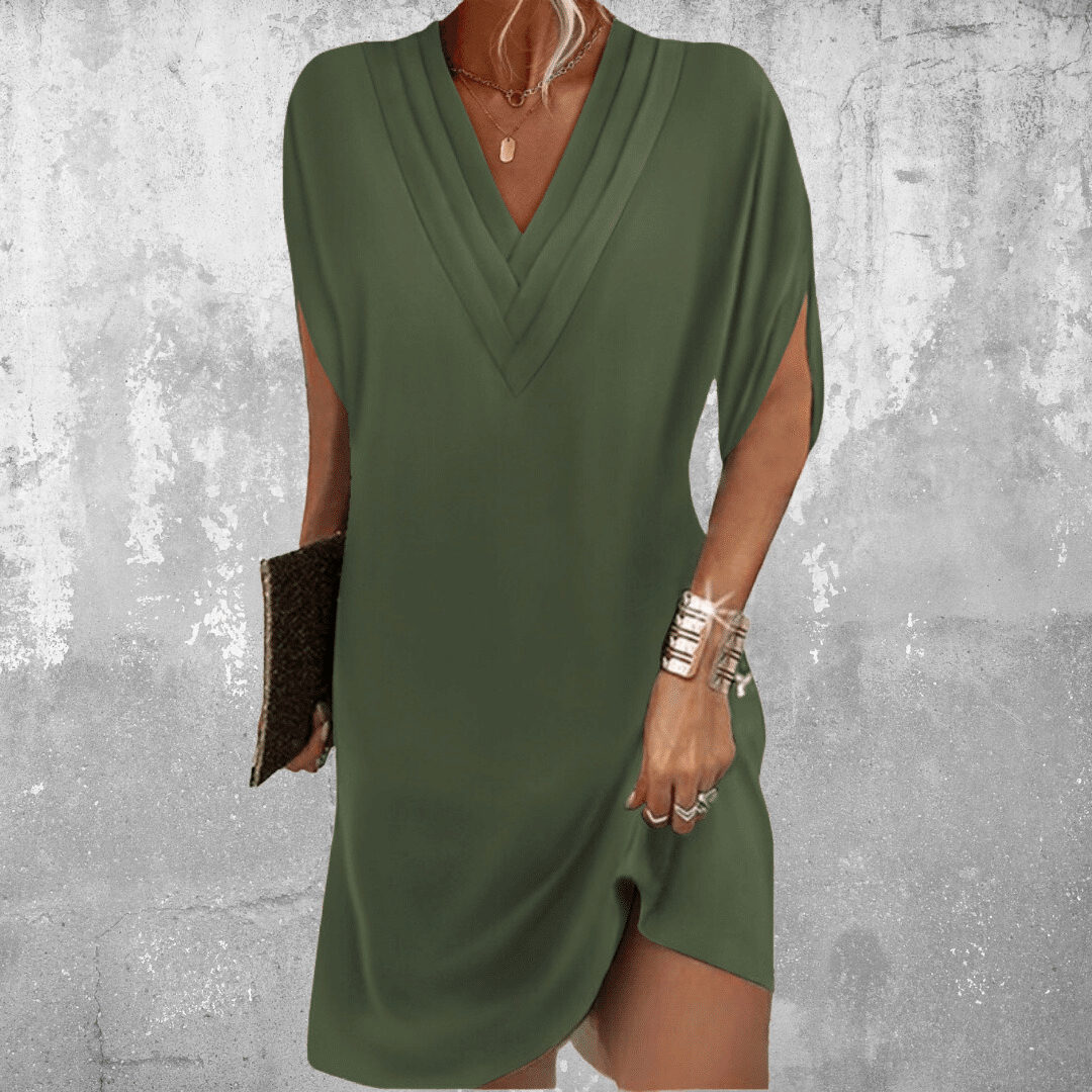 Anelia - Elegant Half Sleeve V Neck Dress