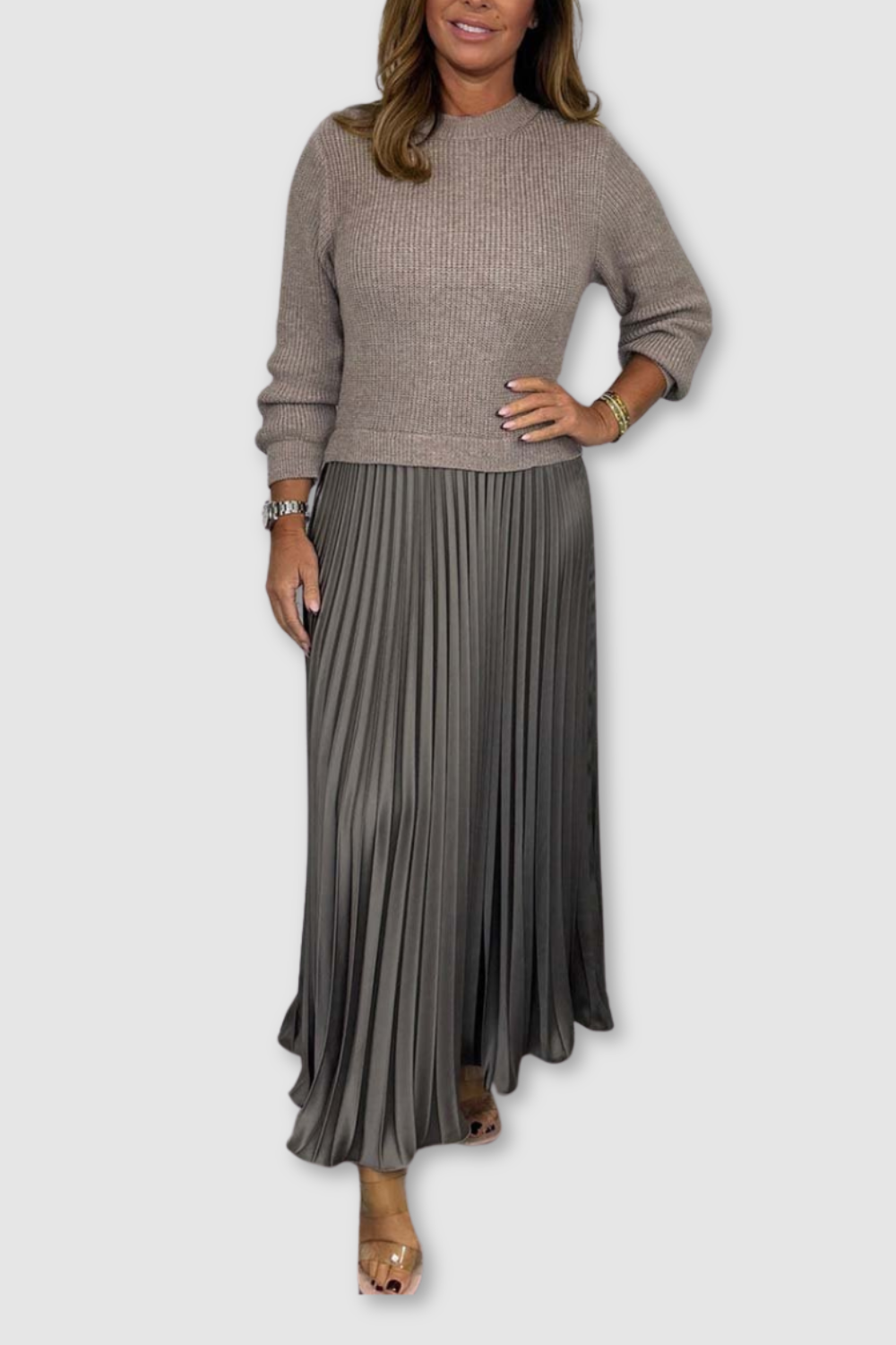 Eva | Long Pullover with Pleated Skirt