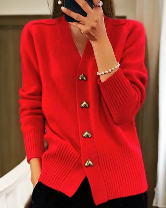 Adele - Elegant Cardigan with Heart Buttons